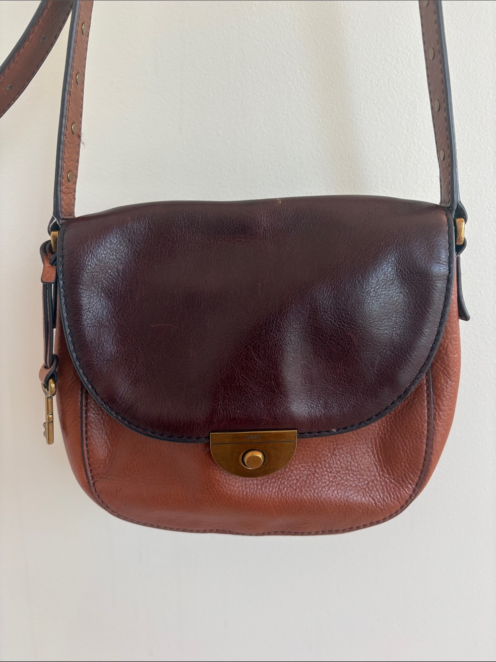 Fossil Emi Leather Two-Tone Saddle Crossbody Bag - Brown & Dark Brown